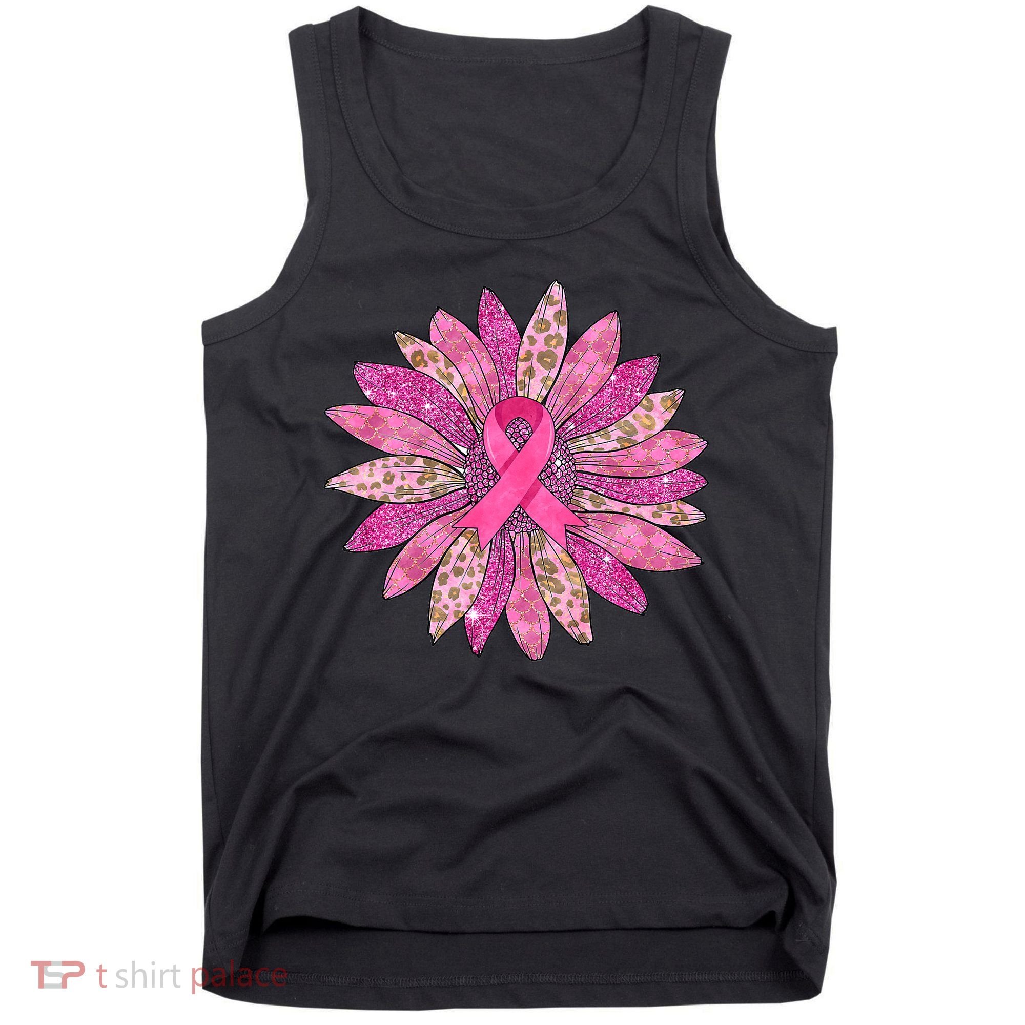 Sunflower Pink Breast Cancer Awareness Support Women Warrior Tank Top