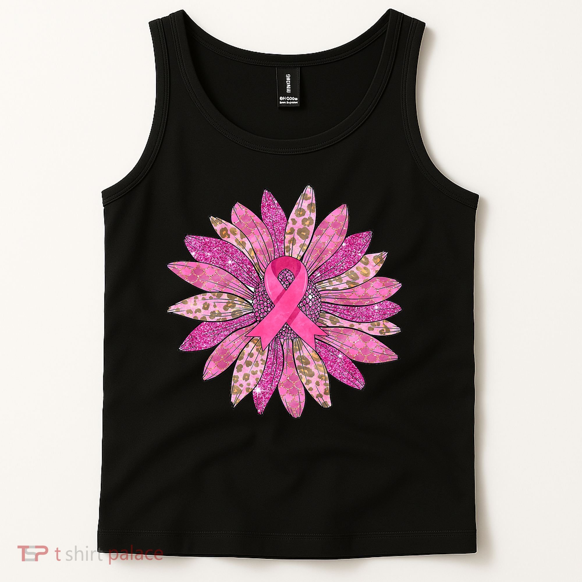 Sunflower Pink Breast Cancer Awareness Support Women Warrior Tank Top