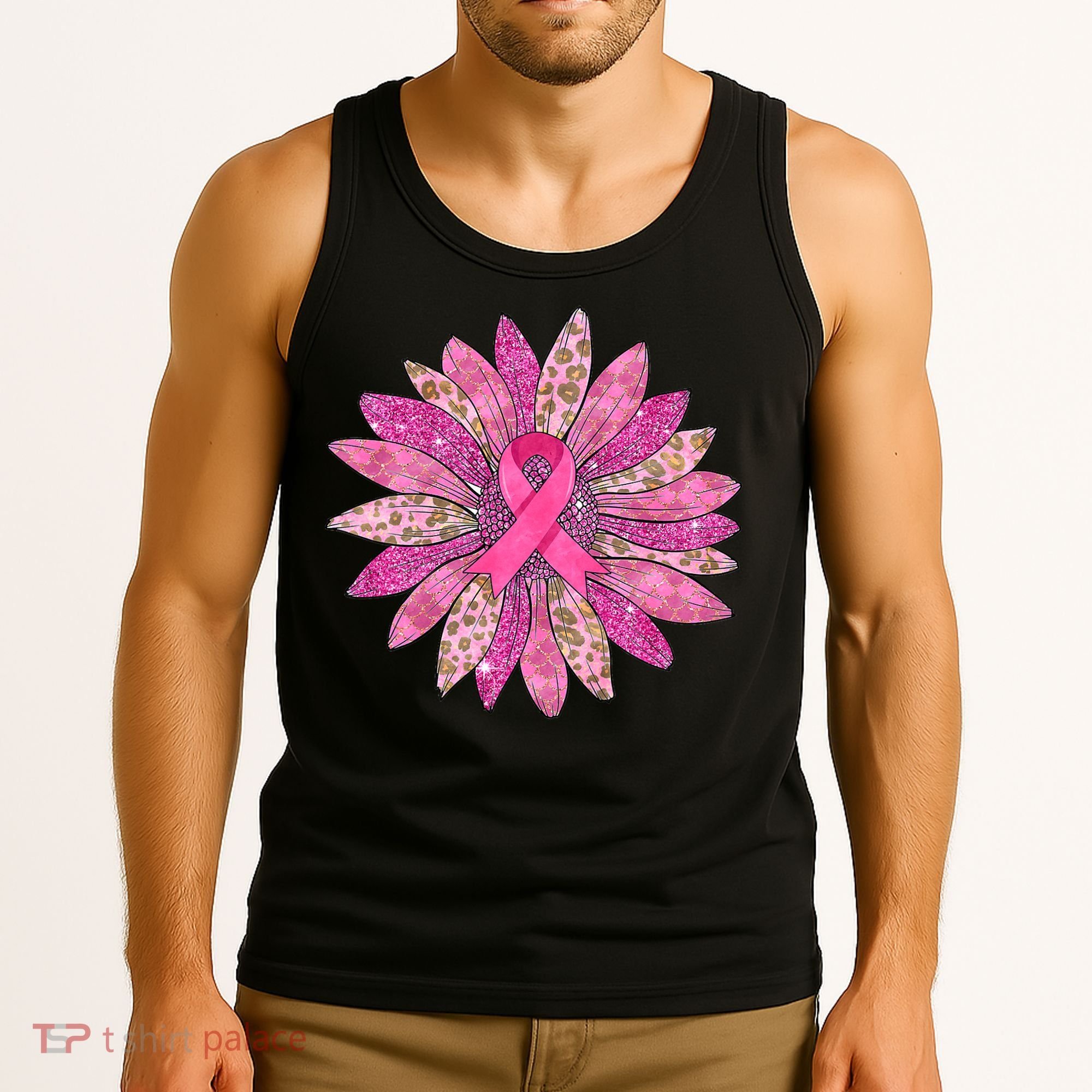 Sunflower Pink Breast Cancer Awareness Support Women Warrior Tank Top