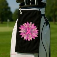 Sunflower Pink Breast Cancer Awareness Support Women Warrior Golf Towel thumb 2