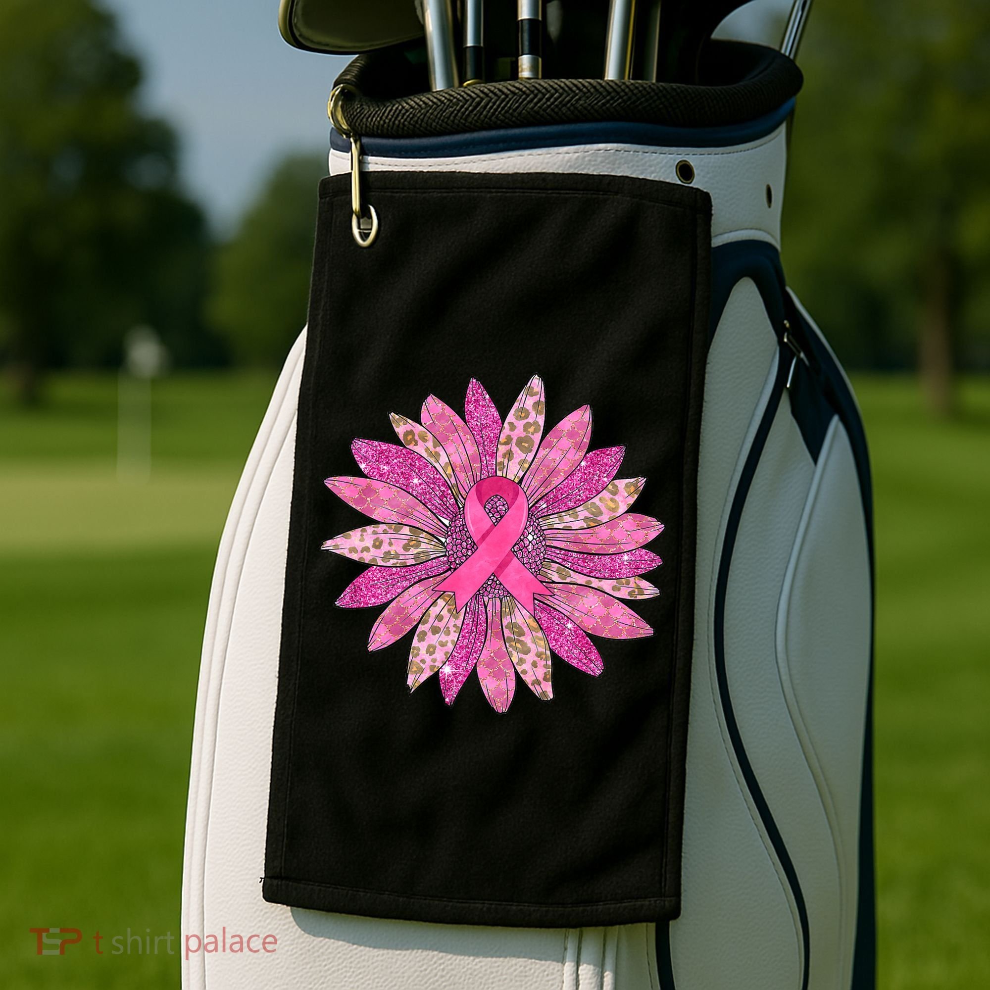 Sunflower Pink Breast Cancer Awareness Support Women Warrior Golf Towel