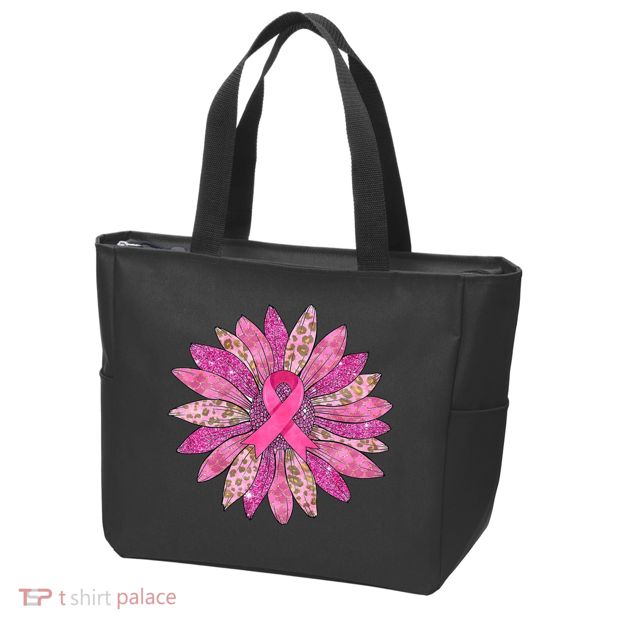 Sunflower Pink Breast Cancer Awareness Support Women Warrior Tote Bag