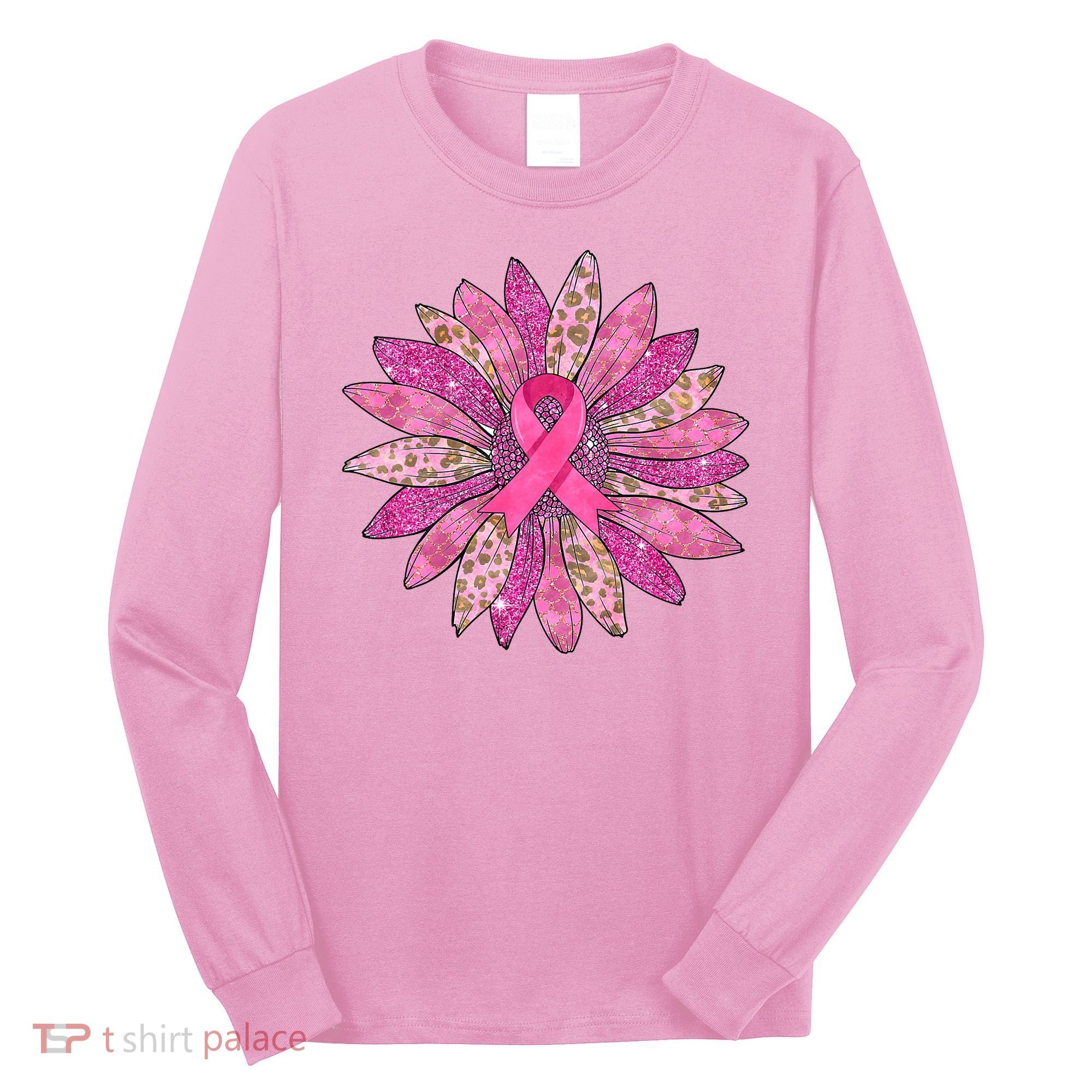 Sunflower Pink Breast Cancer Awareness Support Women Warrior Long Sleeve Shirt
