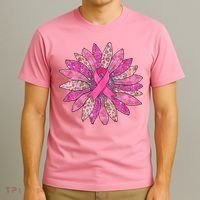 Sunflower Pink Breast Cancer Awareness Support Women Warrior T-Shirt thumb 3