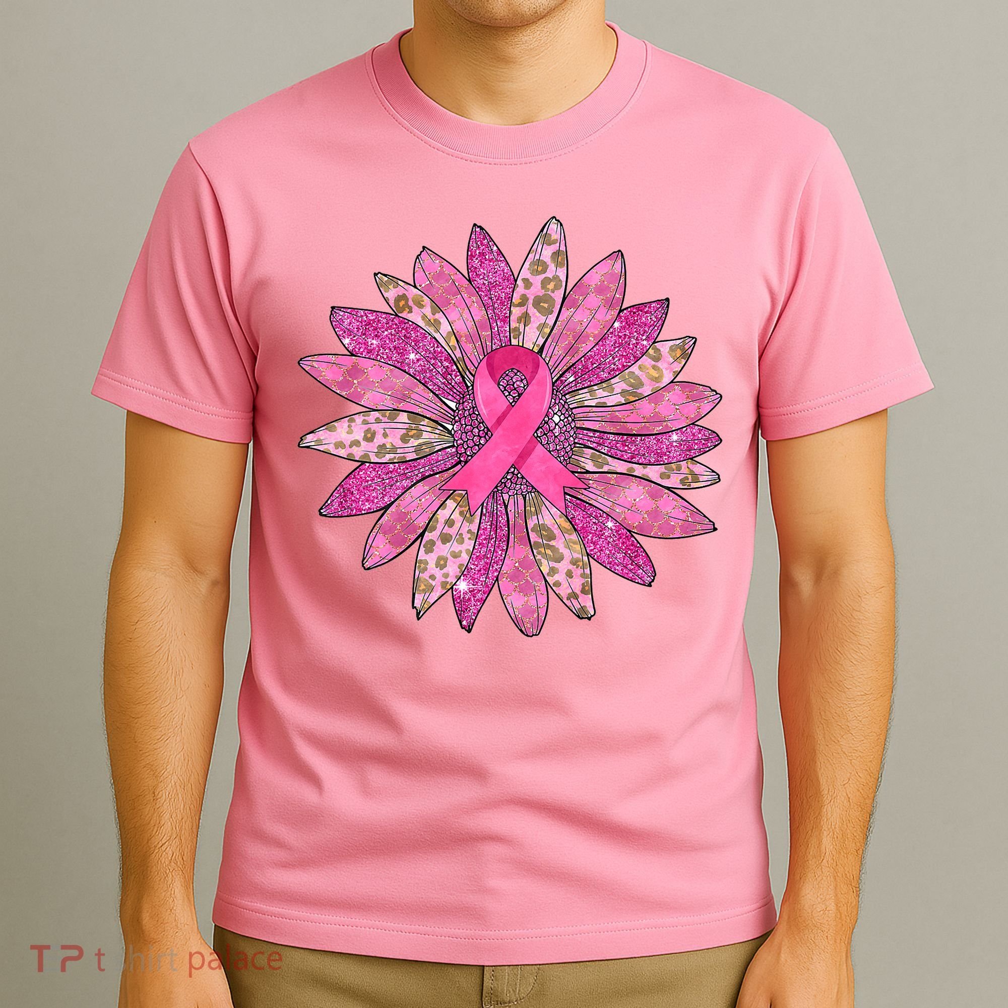 Sunflower Pink Breast Cancer Awareness Support Women Warrior T-Shirt