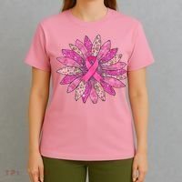 Sunflower Pink Breast Cancer Awareness Support Women Warrior T-Shirt thumb 4
