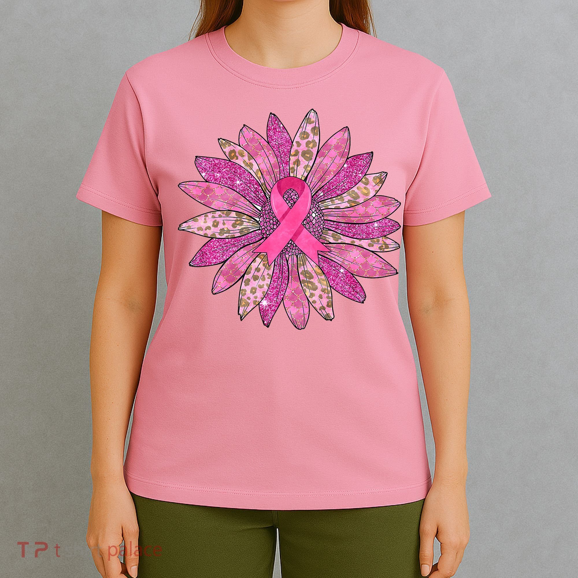 Sunflower Pink Breast Cancer Awareness Support Women Warrior T-Shirt