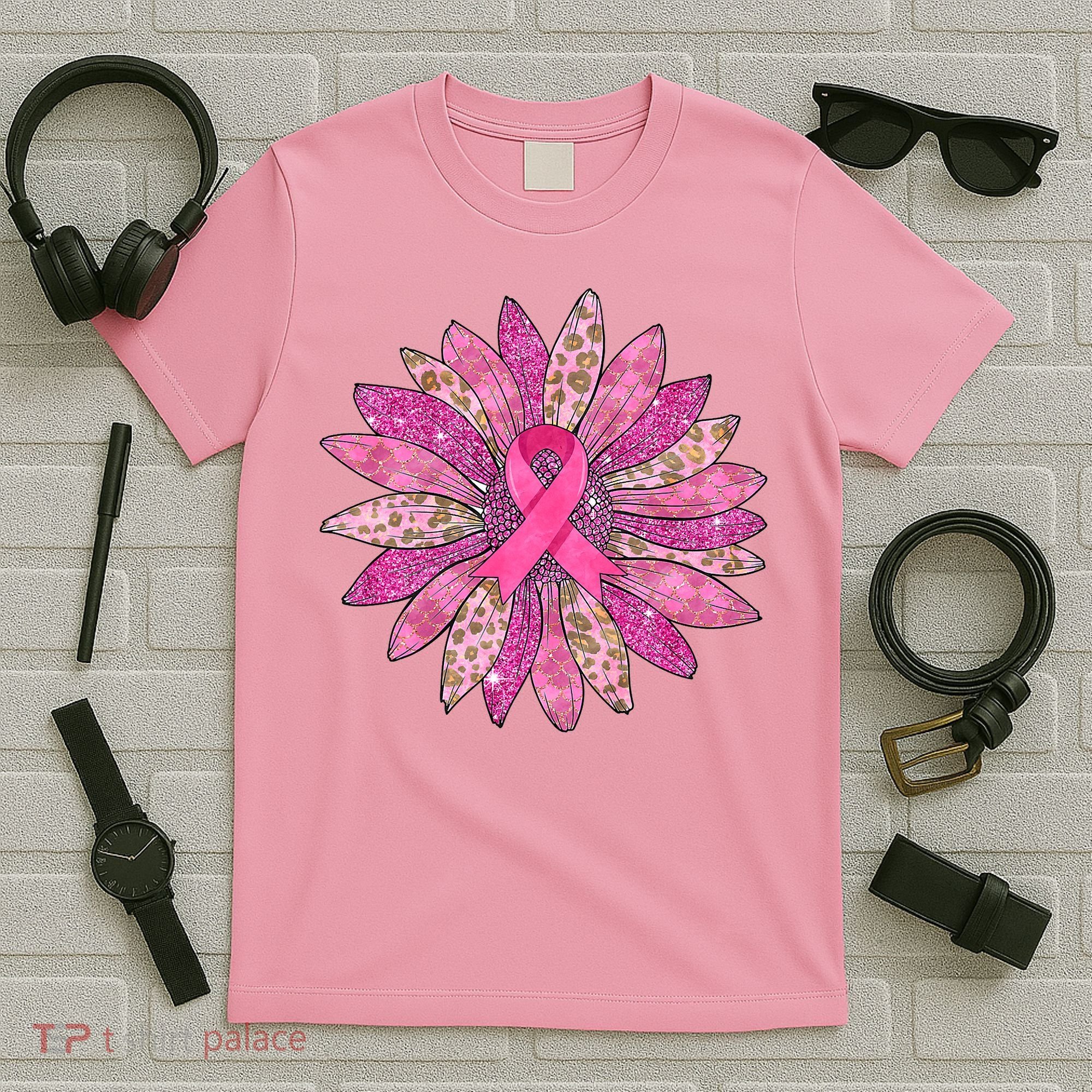 Sunflower Pink Breast Cancer Awareness Support Women Warrior T-Shirt