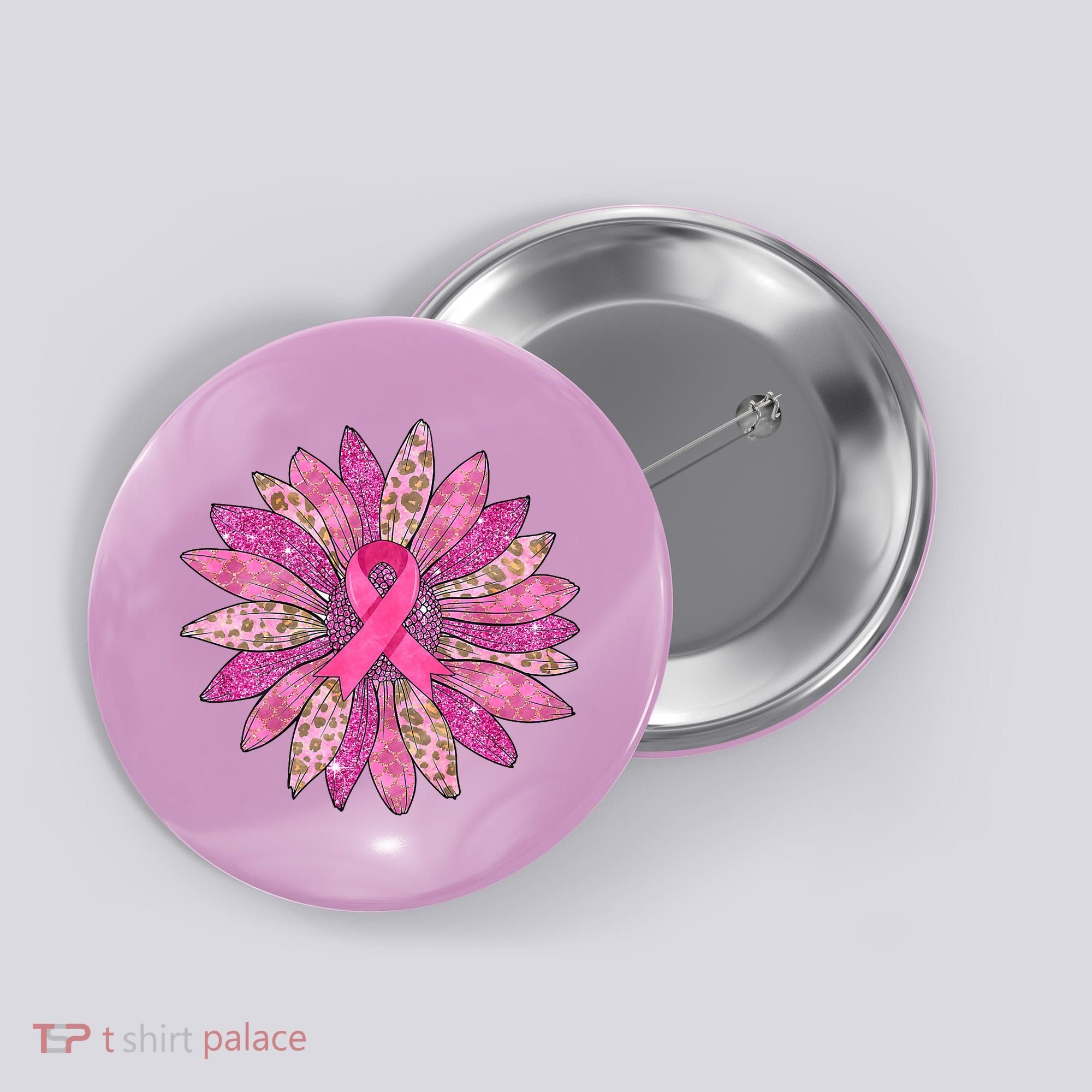 Sunflower Pink Breast Cancer Awareness Support Women Warrior Button