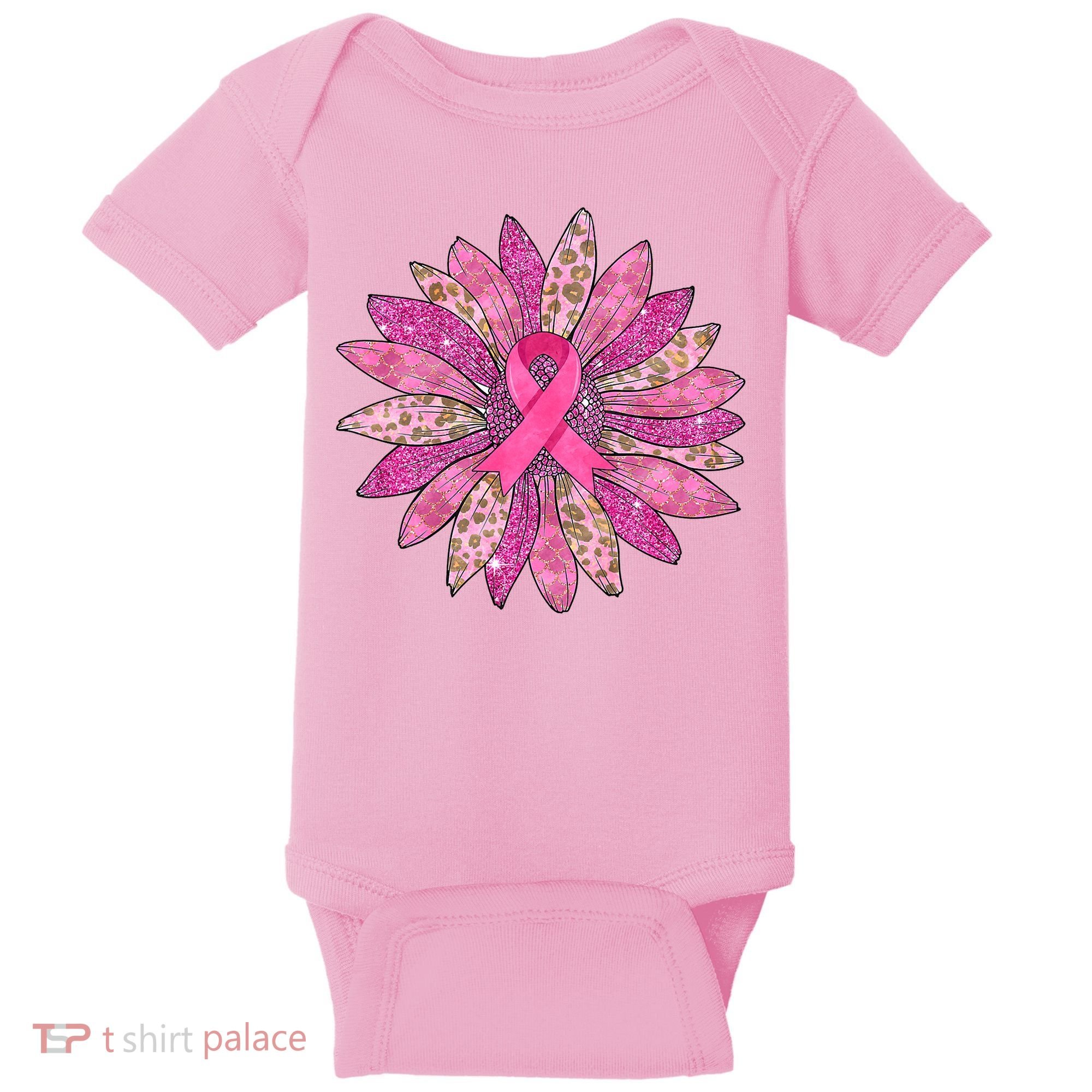 Sunflower Pink Breast Cancer Awareness Support Women Warrior Baby Bodysuit