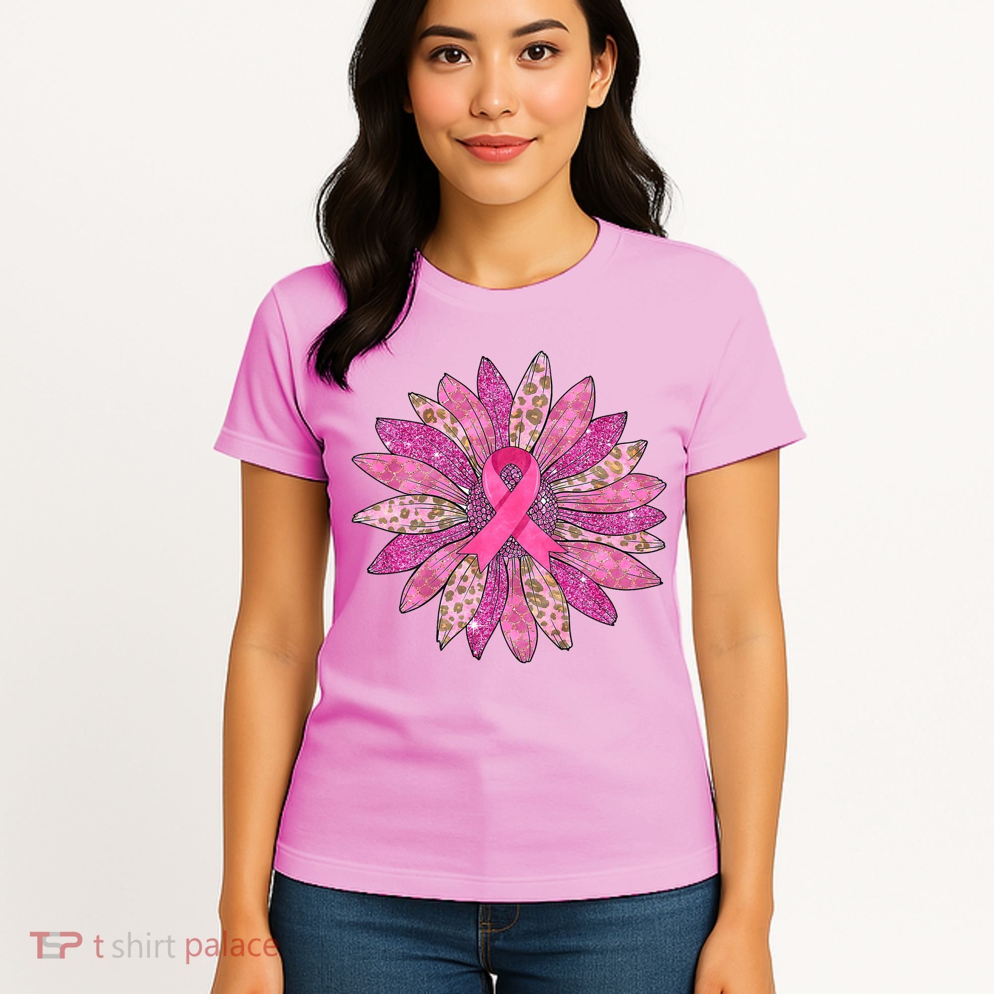 Sunflower Pink Breast Cancer Awareness Support Women Warrior Women's T-Shirt