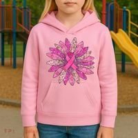 Sunflower Pink Breast Cancer Awareness Support Women Warrior Kids Hoodie thumb 3