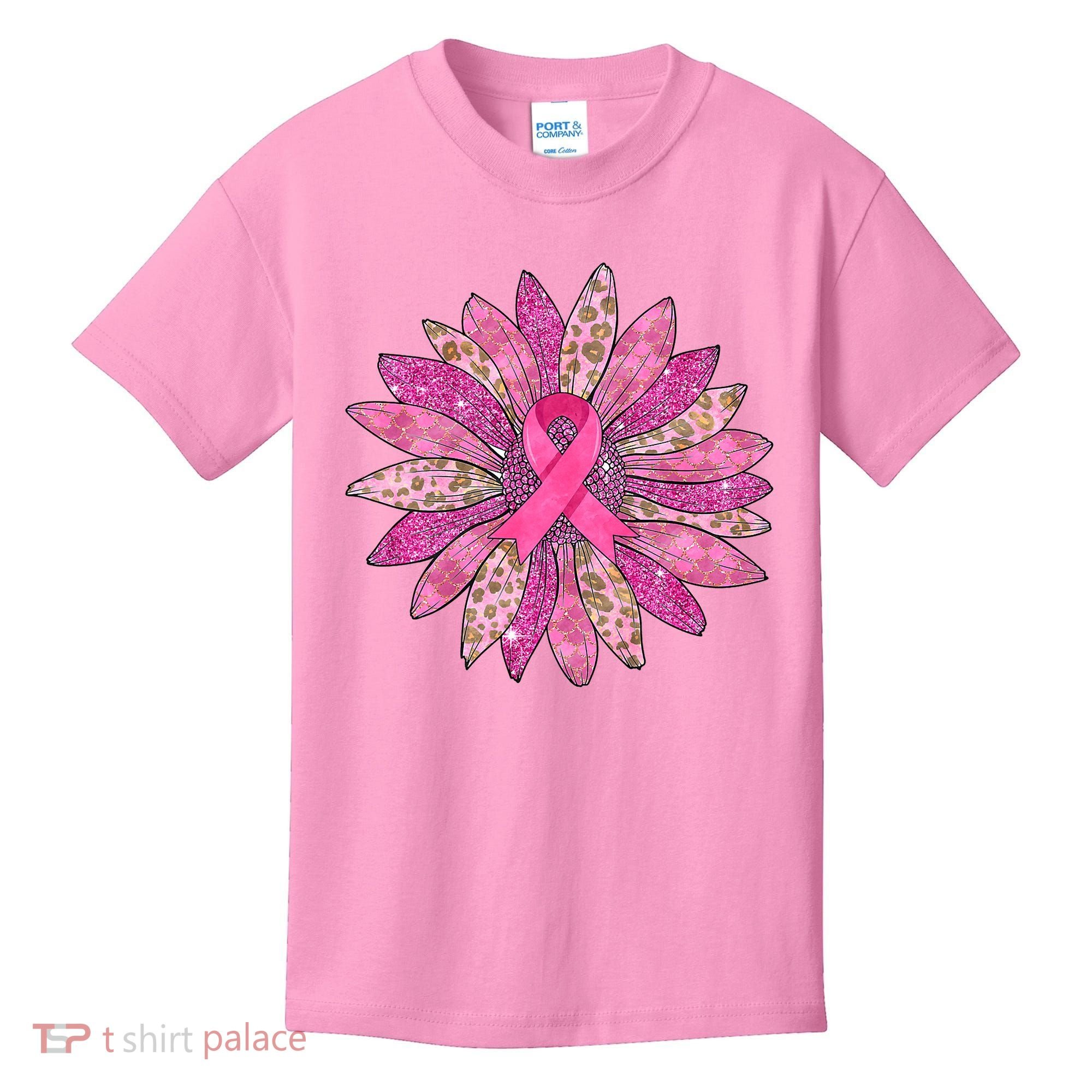 Sunflower Pink Breast Cancer Awareness Support Women Warrior Kids T-Shirt