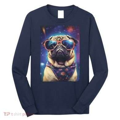 Space Pug Cool Dog Poster Long Sleeve Shirt