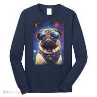 Space Pug Cool Dog Poster Long Sleeve Shirt thumb 0