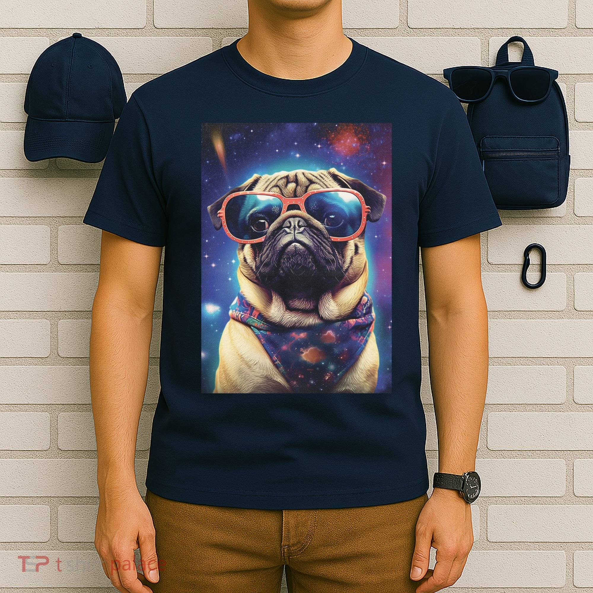 Space Pug Cool Dog Poster T-Shirt