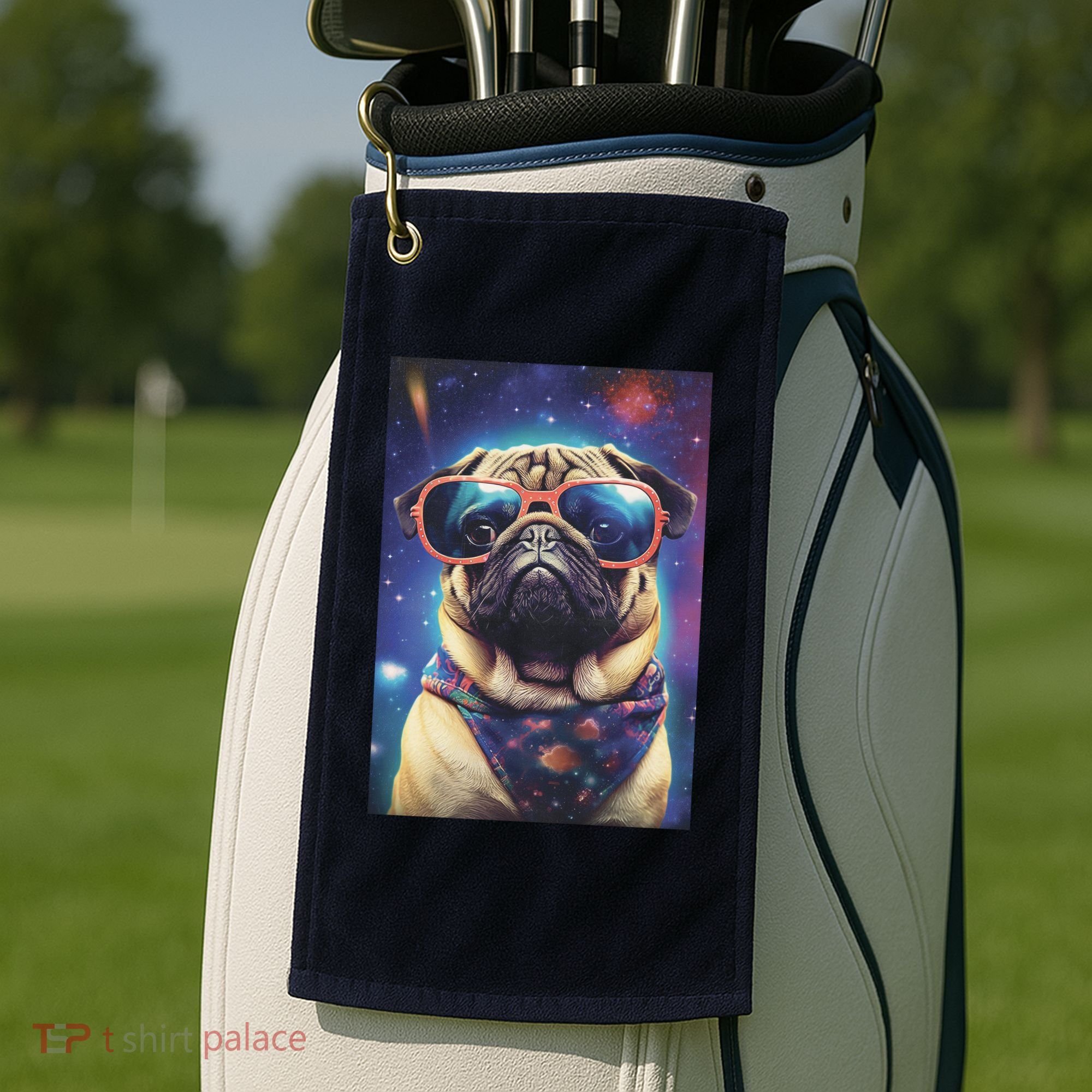 Space Pug Cool Dog Poster Golf Towel