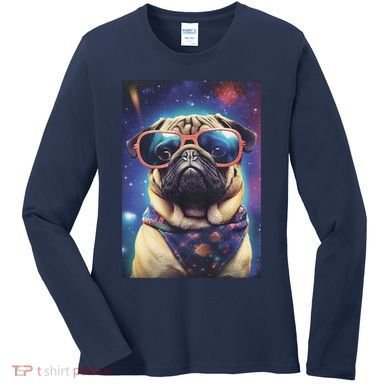 Space Pug Cool Dog Poster Women's Long Sleeve Shirt