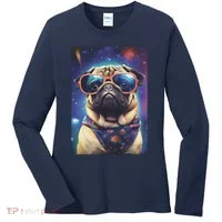 Space Pug Cool Dog Poster Women's Long Sleeve Shirt thumb 0