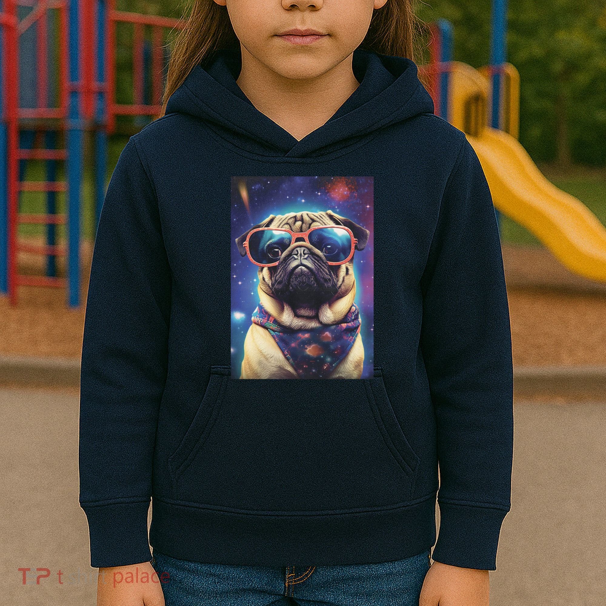 Space Pug Cool Dog Poster Kids Hoodie