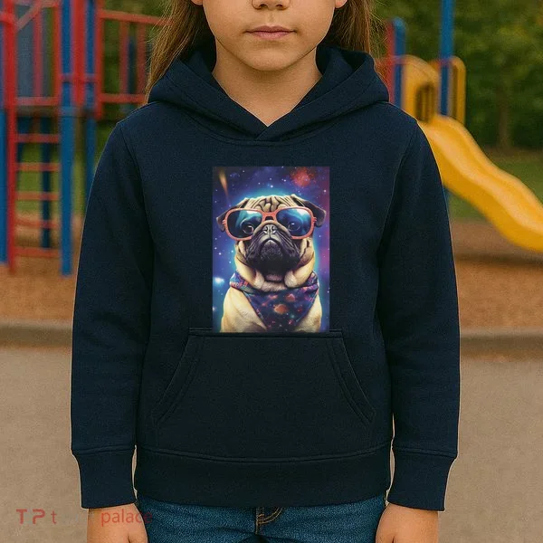 Space Pug Cool Dog Poster Kids Hoodie