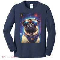 Space Pug Cool Dog Poster Kids Long Sleeve Shirt thumb 0