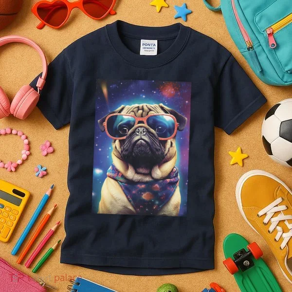 Space Pug Cool Dog Poster Kids T-Shirt