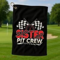 Sister Pit Crew Race Car Lover Racing Family Matching Funny Golf Towel thumb 1