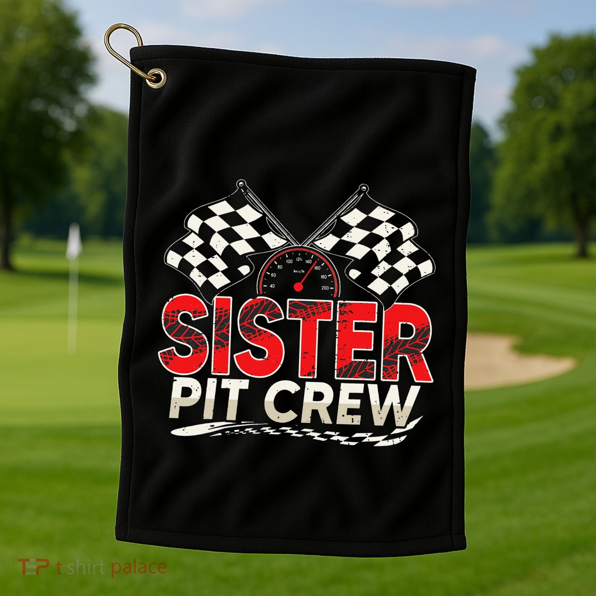 Sister Pit Crew Race Car Lover Racing Family Matching Funny Golf Towel