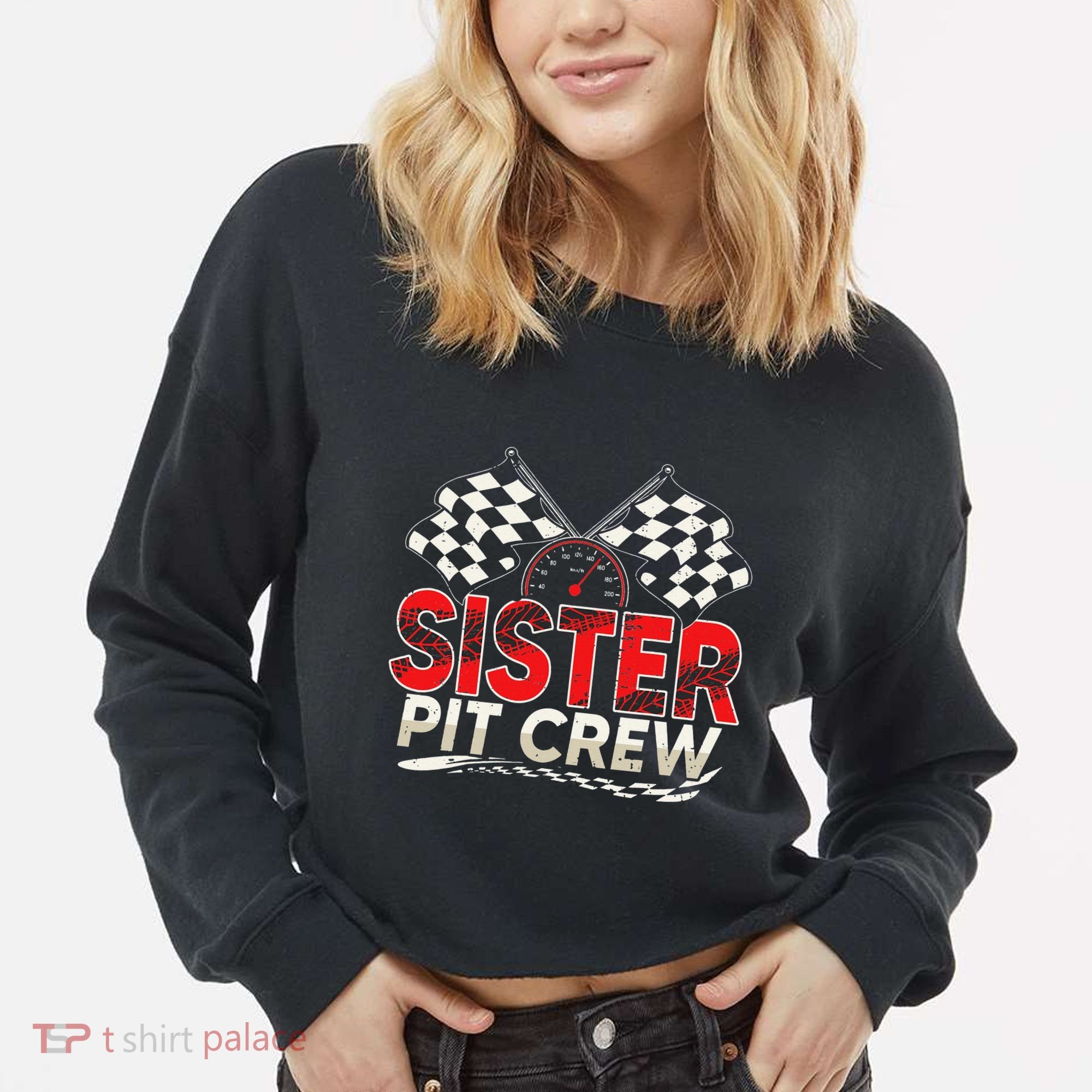 Sister Pit Crew Race Car Lover Racing Family Matching Funny Cropped Pullover Crew