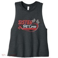 Sister Pit Crew Race Car Birthday Party Racing Family Women's Racerback Cropped Tank thumb 0