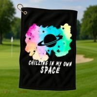 Space Planets Celestial UFO Universe Galaxy Stars Saturn Sky Golf Towel thumb 1