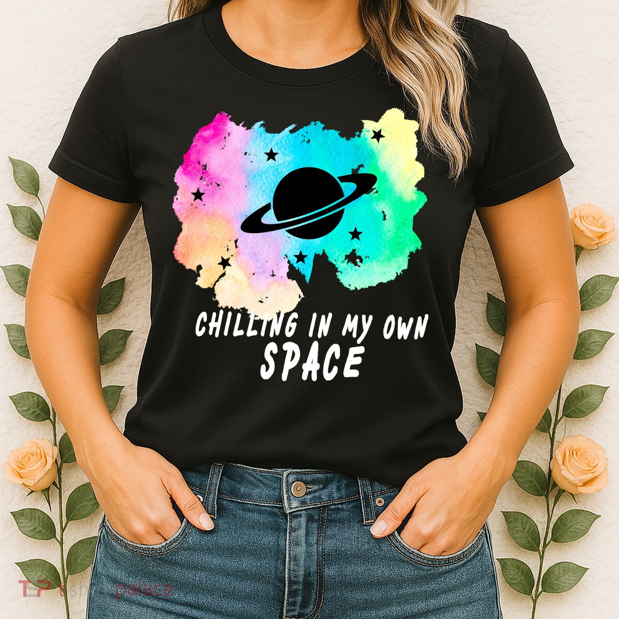 Space Planets Celestial UFO Universe Galaxy Stars Saturn Sky Women's T-Shirt