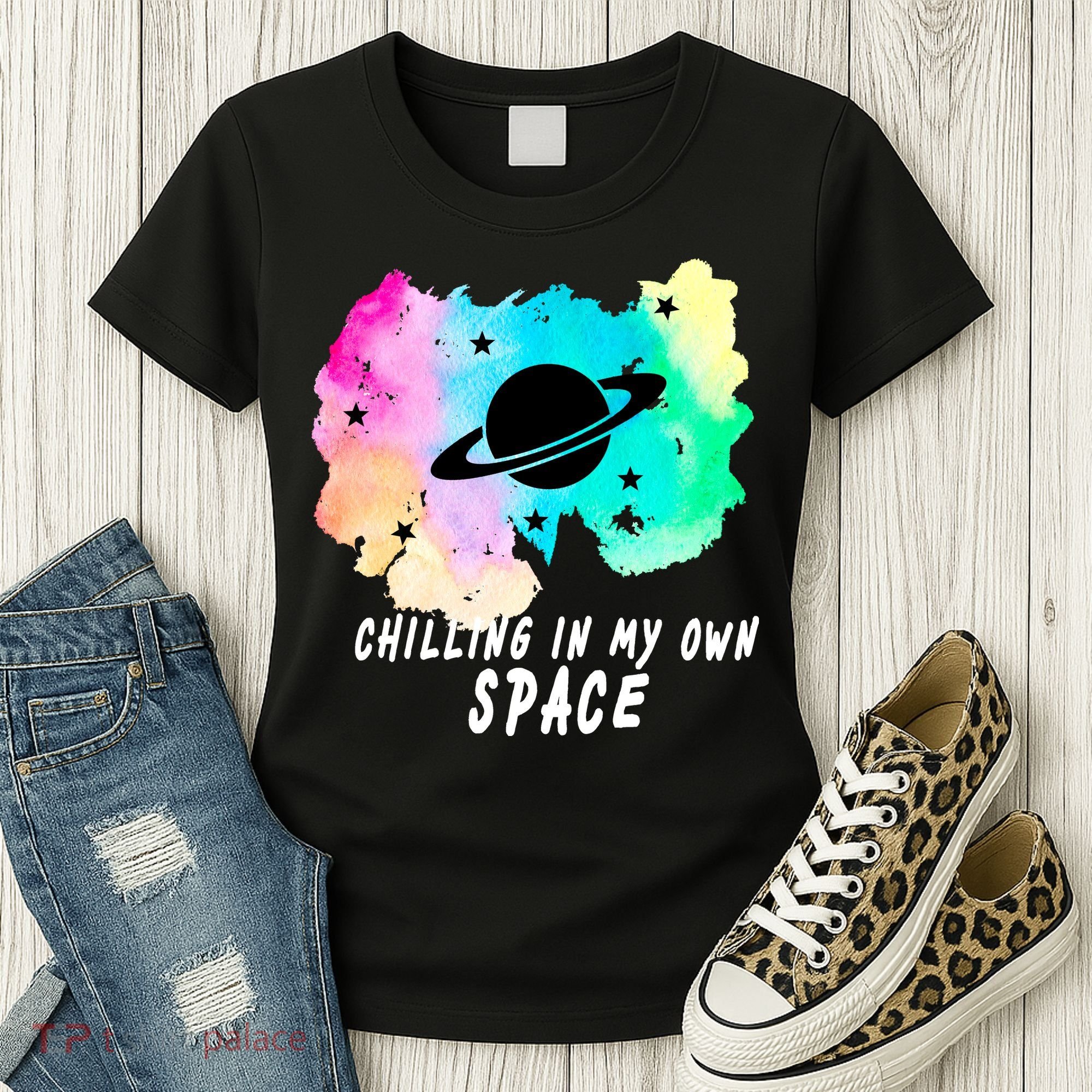 Space Planets Celestial UFO Universe Galaxy Stars Saturn Sky Women's T-Shirt