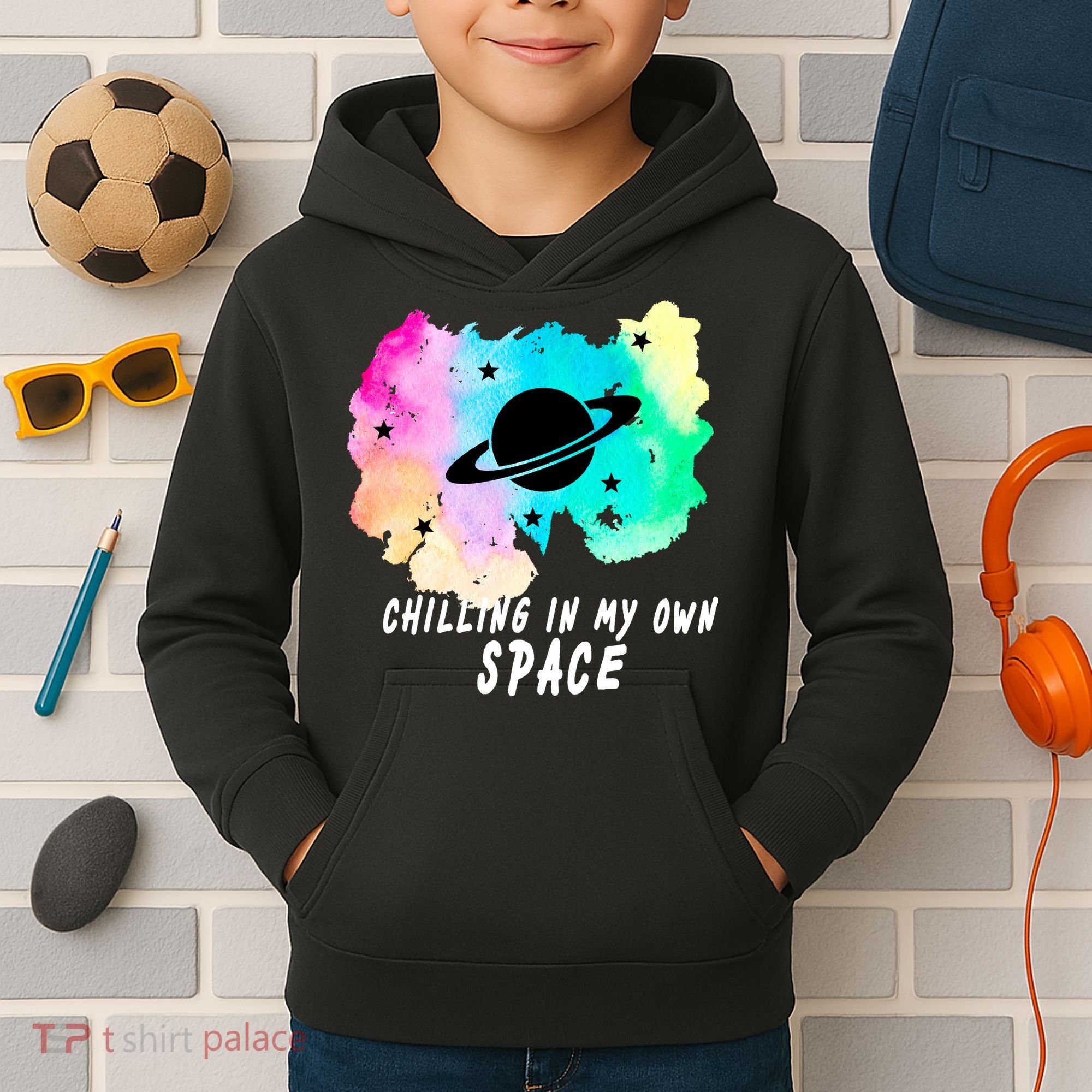 Space Planets Celestial UFO Universe Galaxy Stars Saturn Sky Kids Hoodie