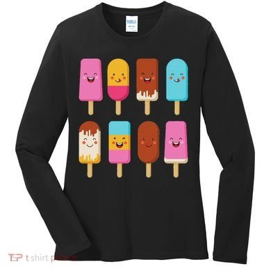 Summer Popsicles Creamsicles Ice Cream Bars With Cute Kawaii Women's Long Sleeve Shirt