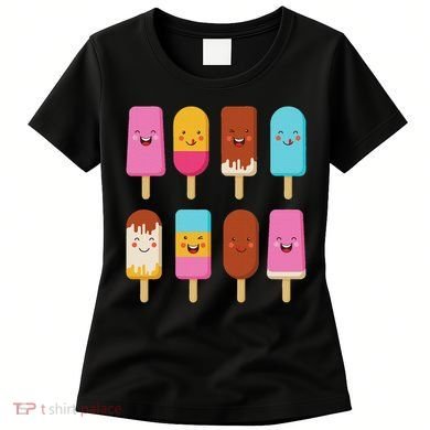Summer Popsicles Creamsicles Ice Cream Bars With Cute Kawaii Women's T-Shirt