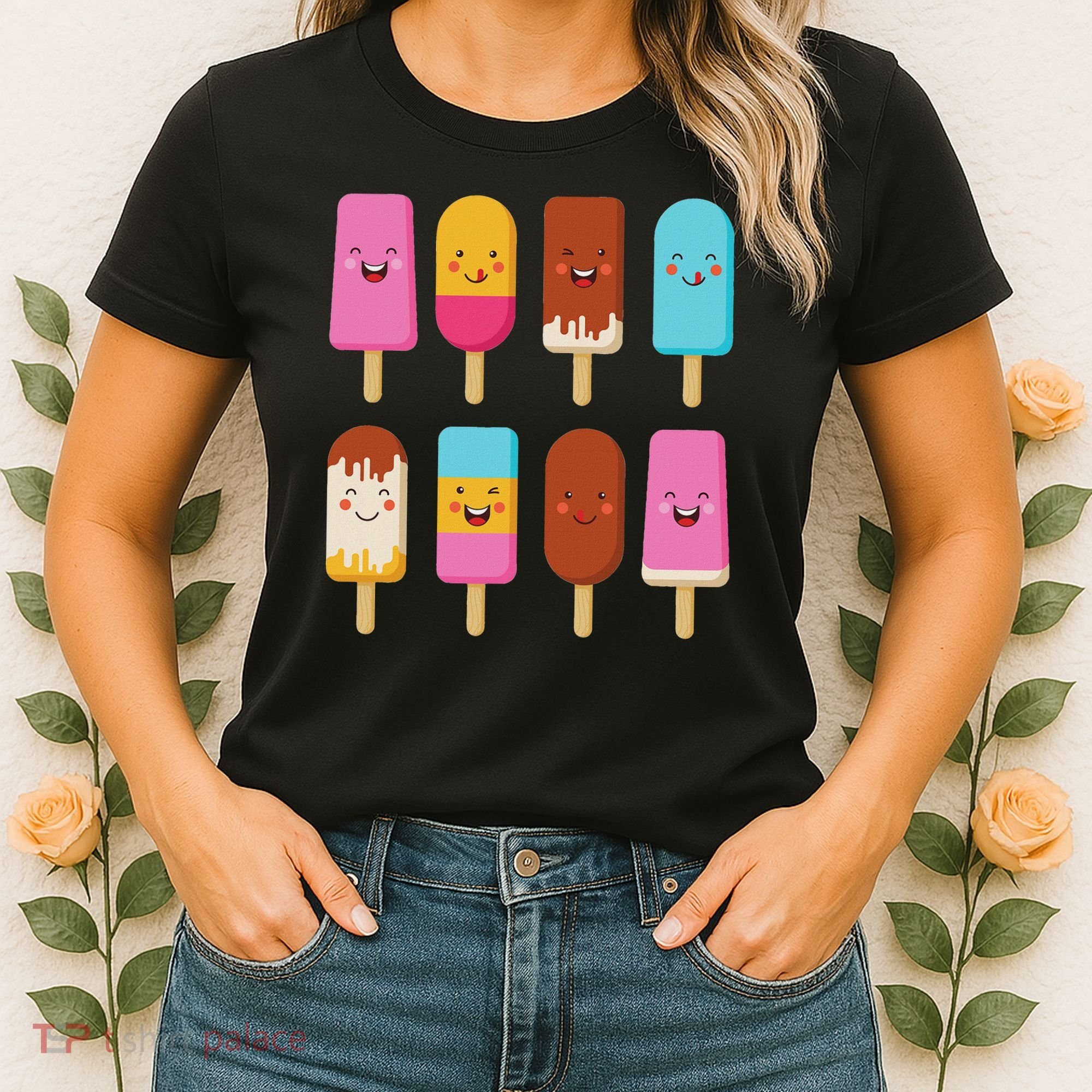 Summer Popsicles Creamsicles Ice Cream Bars With Cute Kawaii Women's T-Shirt