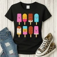 Summer Popsicles Creamsicles Ice Cream Bars With Cute Kawaii Women's T-Shirt thumb 3