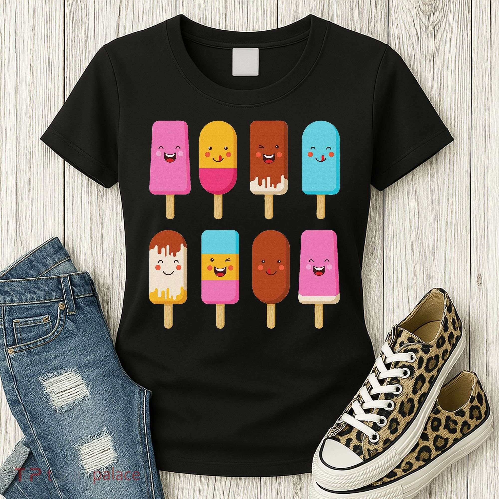 Summer Popsicles Creamsicles Ice Cream Bars With Cute Kawaii Women's T-Shirt
