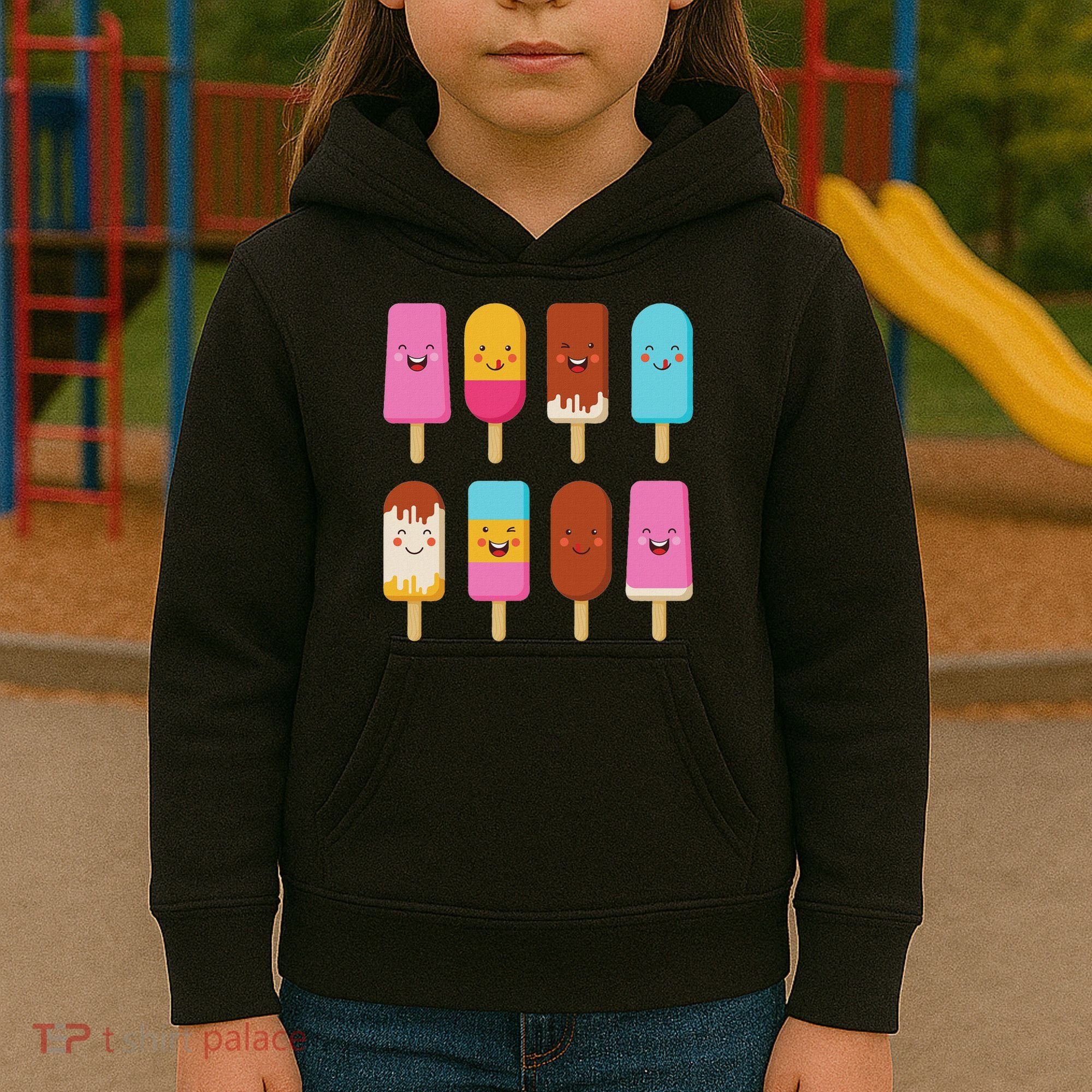 Summer Popsicles Creamsicles Ice Cream Bars With Cute Kawaii Kids Hoodie