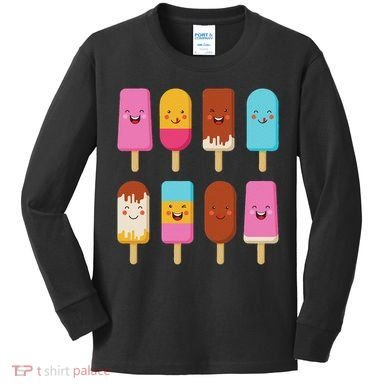 Summer Popsicles Creamsicles Ice Cream Bars With Cute Kawaii Kids Long Sleeve Shirt