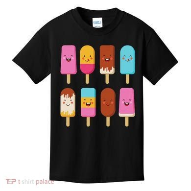 Summer Popsicles Creamsicles Ice Cream Bars With Cute Kawaii Kids T-Shirt
