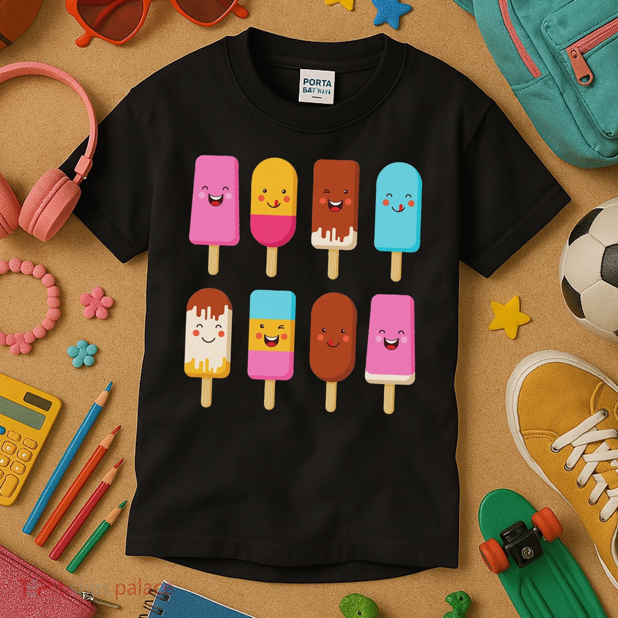 Summer Popsicles Creamsicles Ice Cream Bars With Cute Kawaii Kids T-Shirt