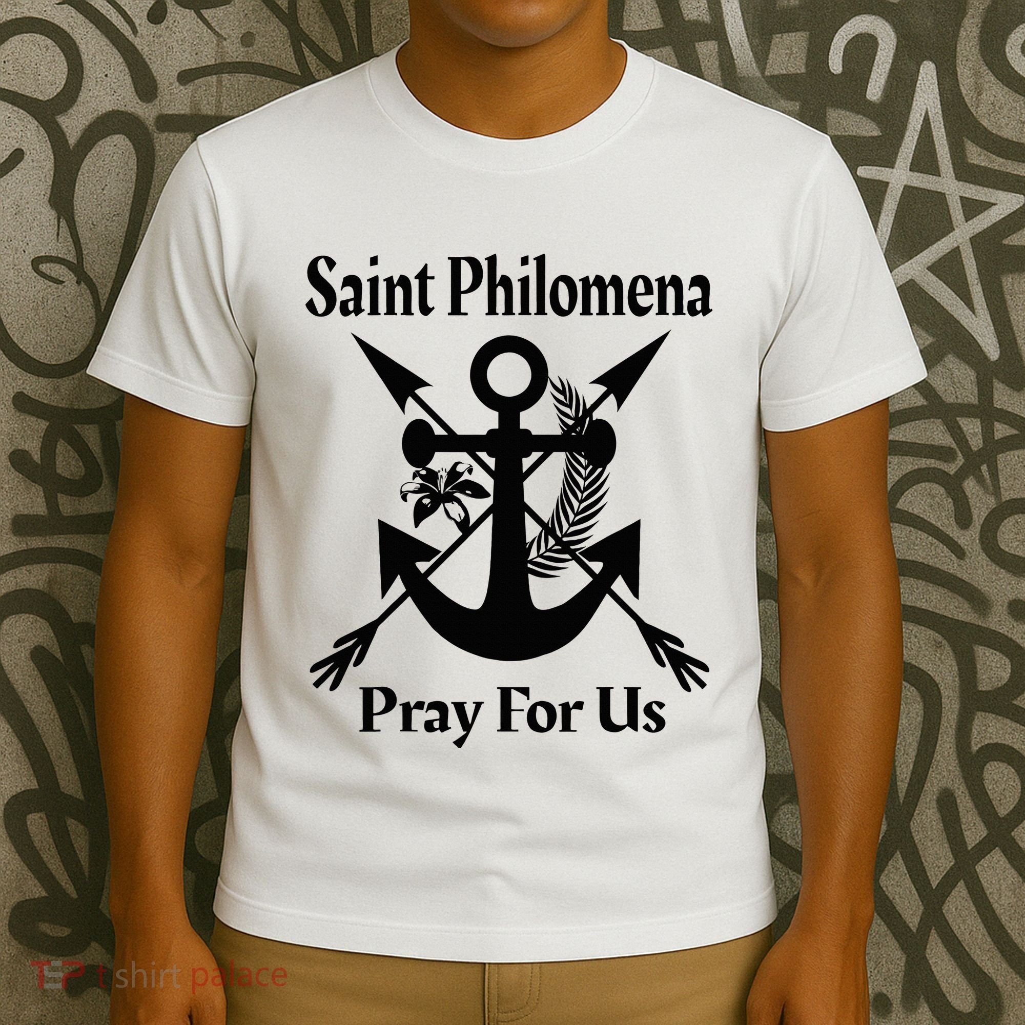 Saint Philomena Catholic St Anchor Image Lily Arrows T-Shirt