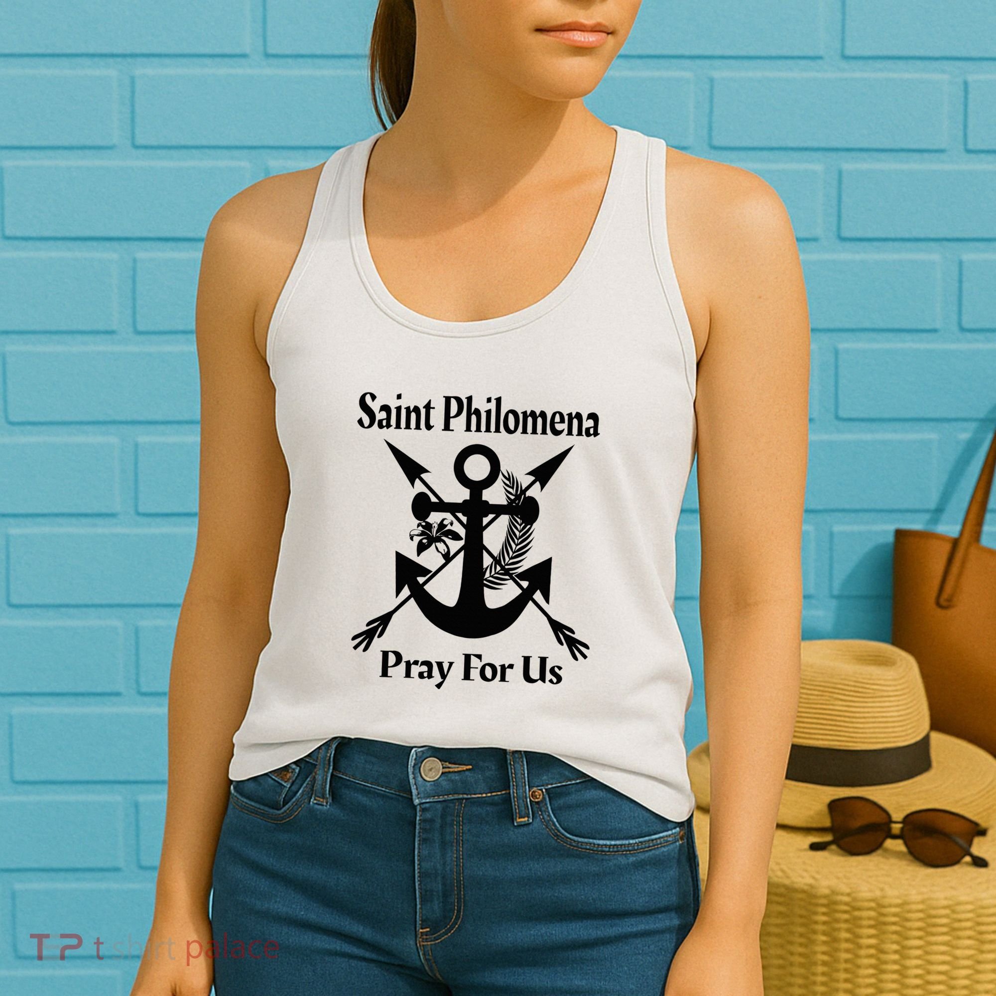 Saint Philomena Catholic St Anchor Image Lily Arrows Women's Tank Top