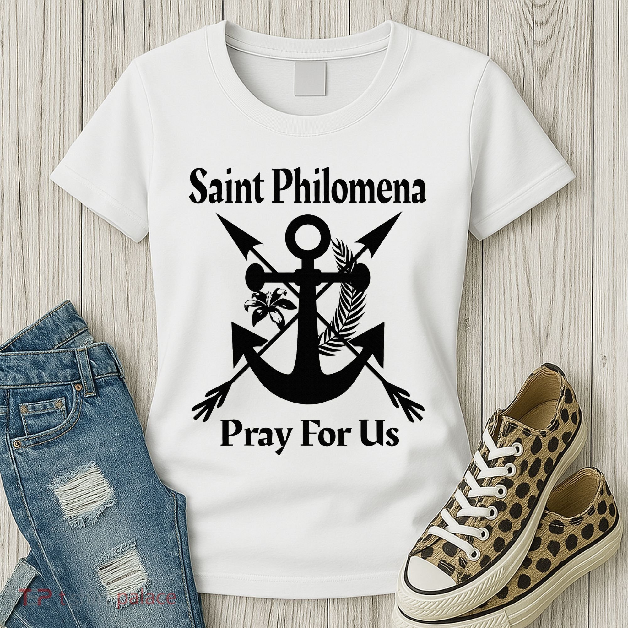 Saint Philomena Catholic St Anchor Image Lily Arrows Women's T-Shirt