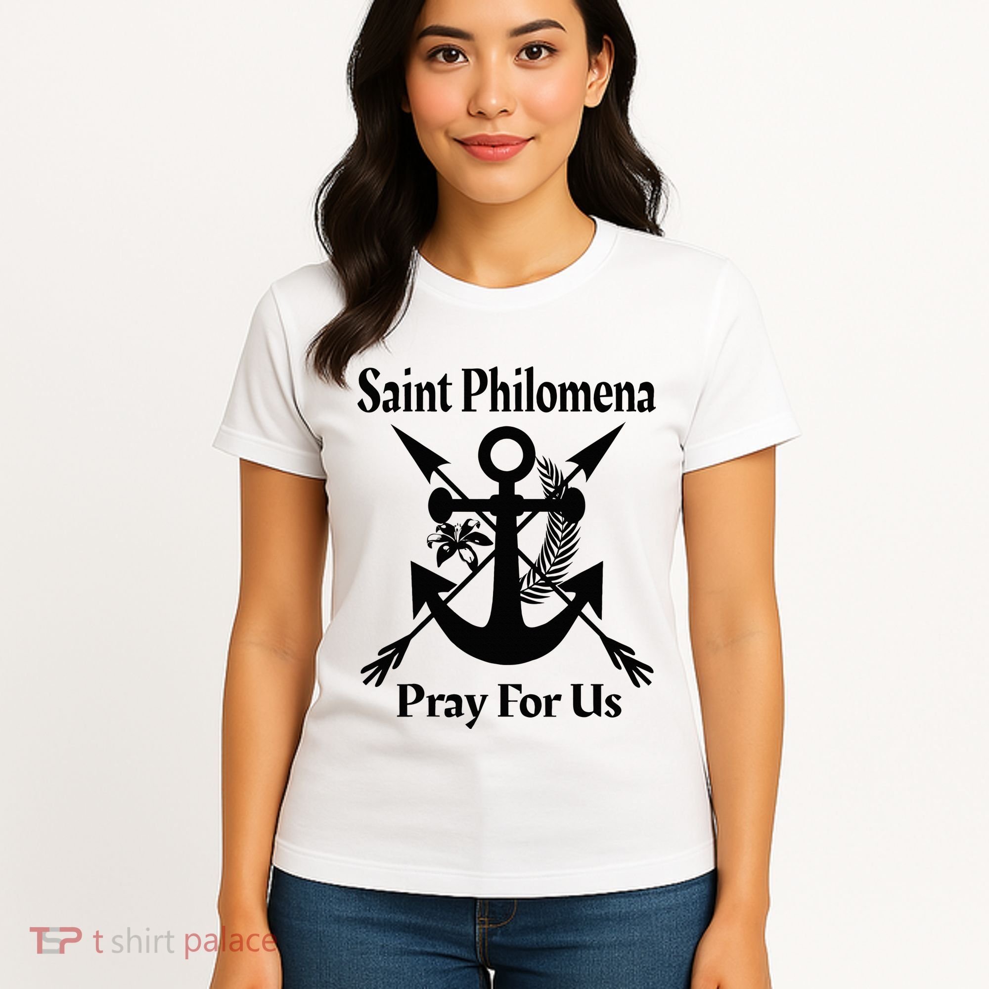 Saint Philomena Catholic St Anchor Image Lily Arrows Women's T-Shirt