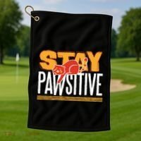Stay Pawsitive Cute Stay Positive Cat Lover Gift Golf Towel thumb 1