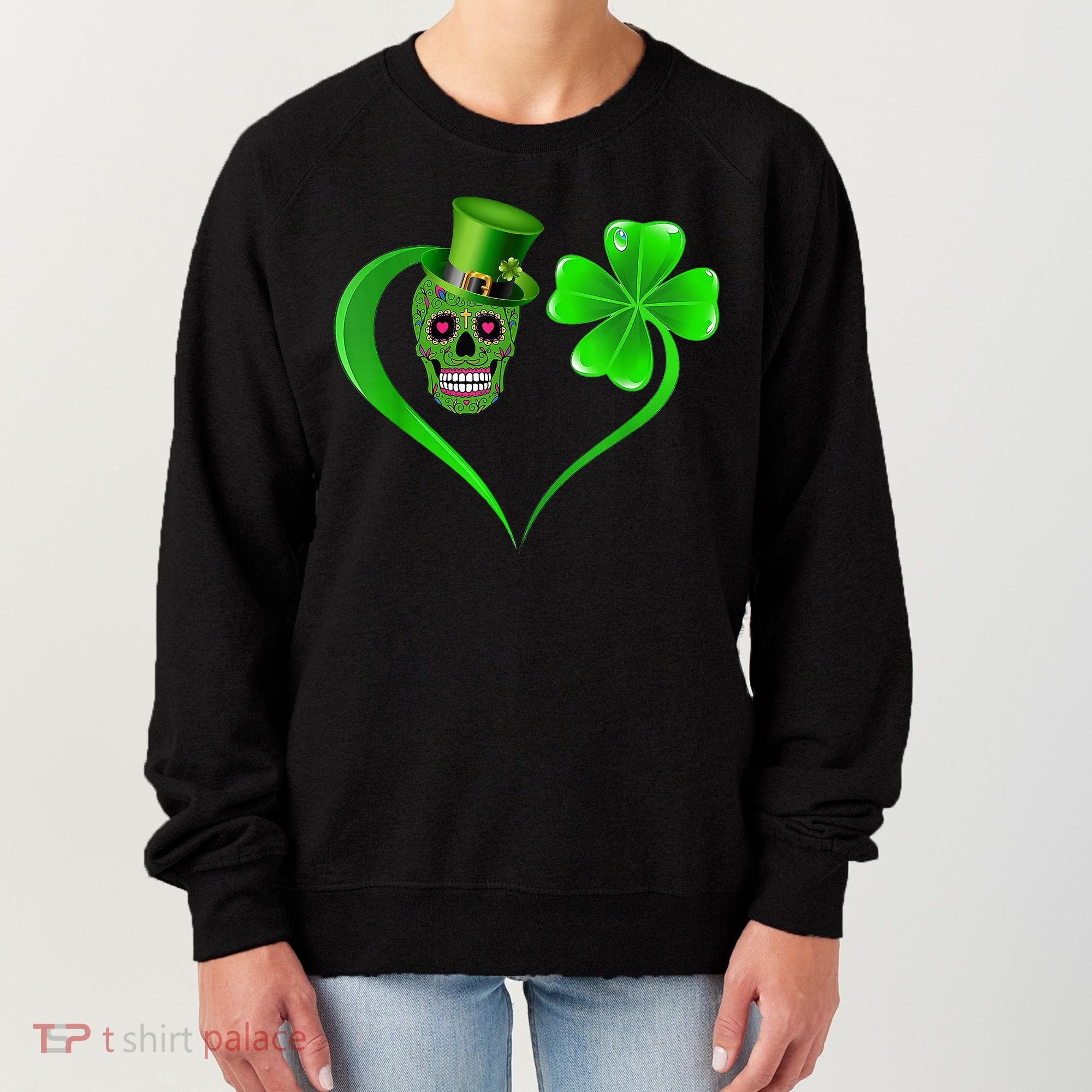 St Patricks Clover Skull Heart Funny St Patricks Day Women's Sweatshirt